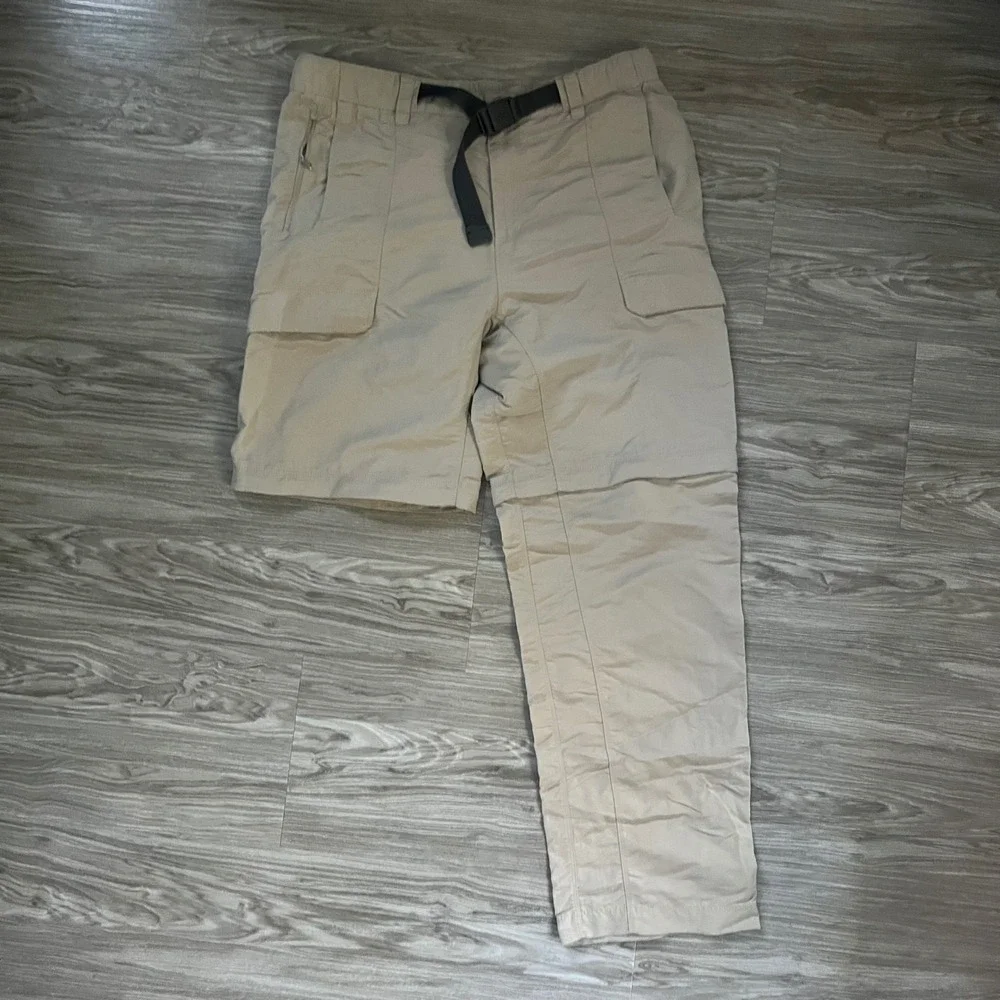 The North Face Mens Convertible Hiking Cargo Pants Tan Khaki Zip Off Large L